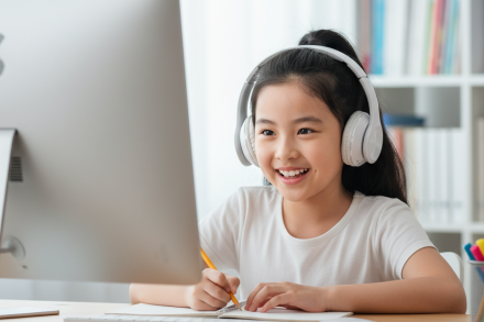 High angle of crop black teacher helping Asian girl with assignment while writing on paper in classroom