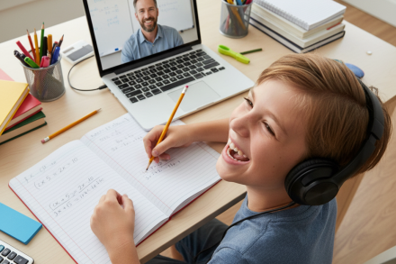 Students studying attentively at their desks in a classroom environment.